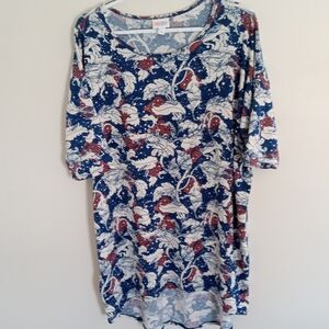 LuLaRoe Navy and Crimson Leaf Print Tunic